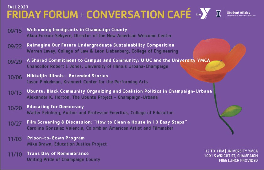 Fall 2023 Friday Forum x Conversation Cafe graphic with full lineup.