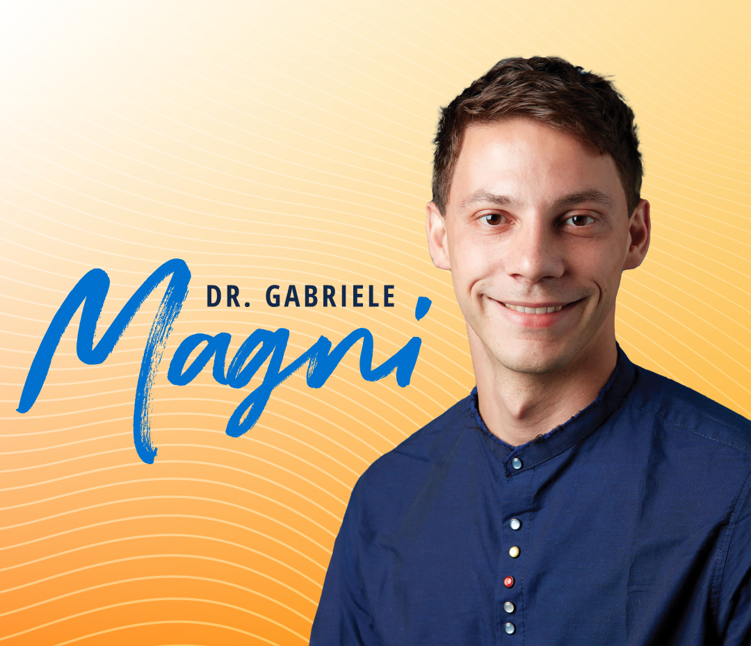 Stylized header text and headshot of Dr. Gabriele Magni